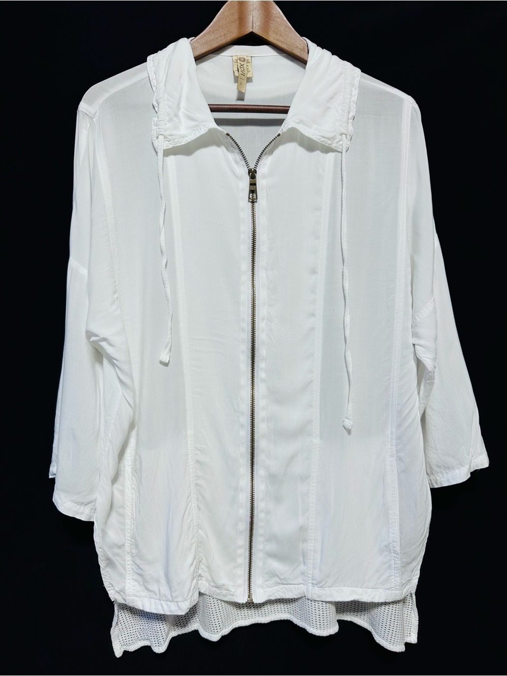 XCVI White Lightweight Zip Front Mesh Hem Jacket Top Size L